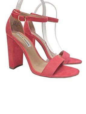Steve Madden Carsson Ankle Strap Sandals Size 6.5 Salmon Pink Suede Shoes Heels